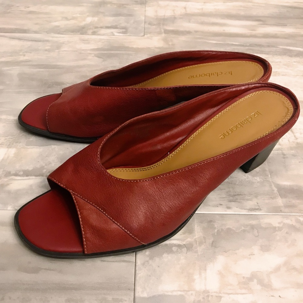 Liz Claiborne Red leather open toe slide shoes